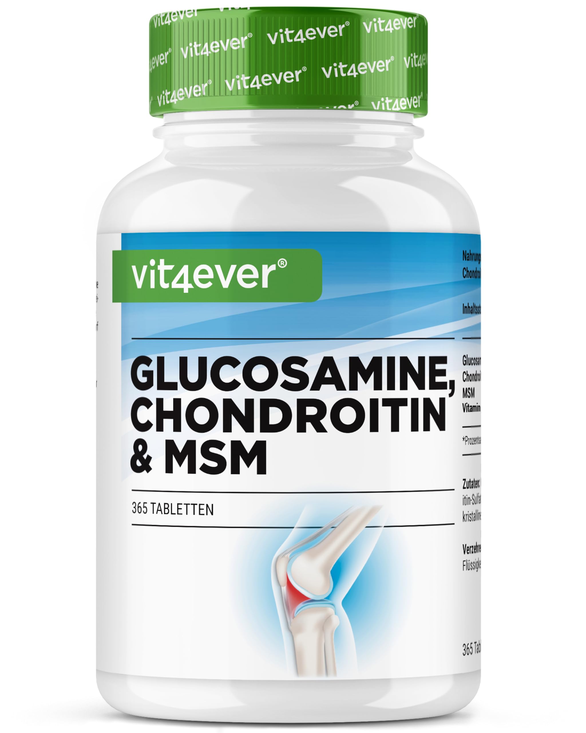 Verpakking vit4ever Glucosamine Chondroitin MSM, 365 tabletten